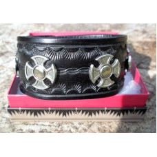 Handmade Leather Bracelet with Cross Rivet Decoration Black.
